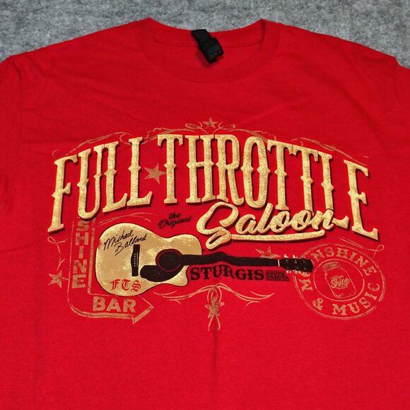 Full Throttle Saloon Sturgis T-Shirt Size Medium Red Front Back Guitar Biker Bar - Picture 2 of 10